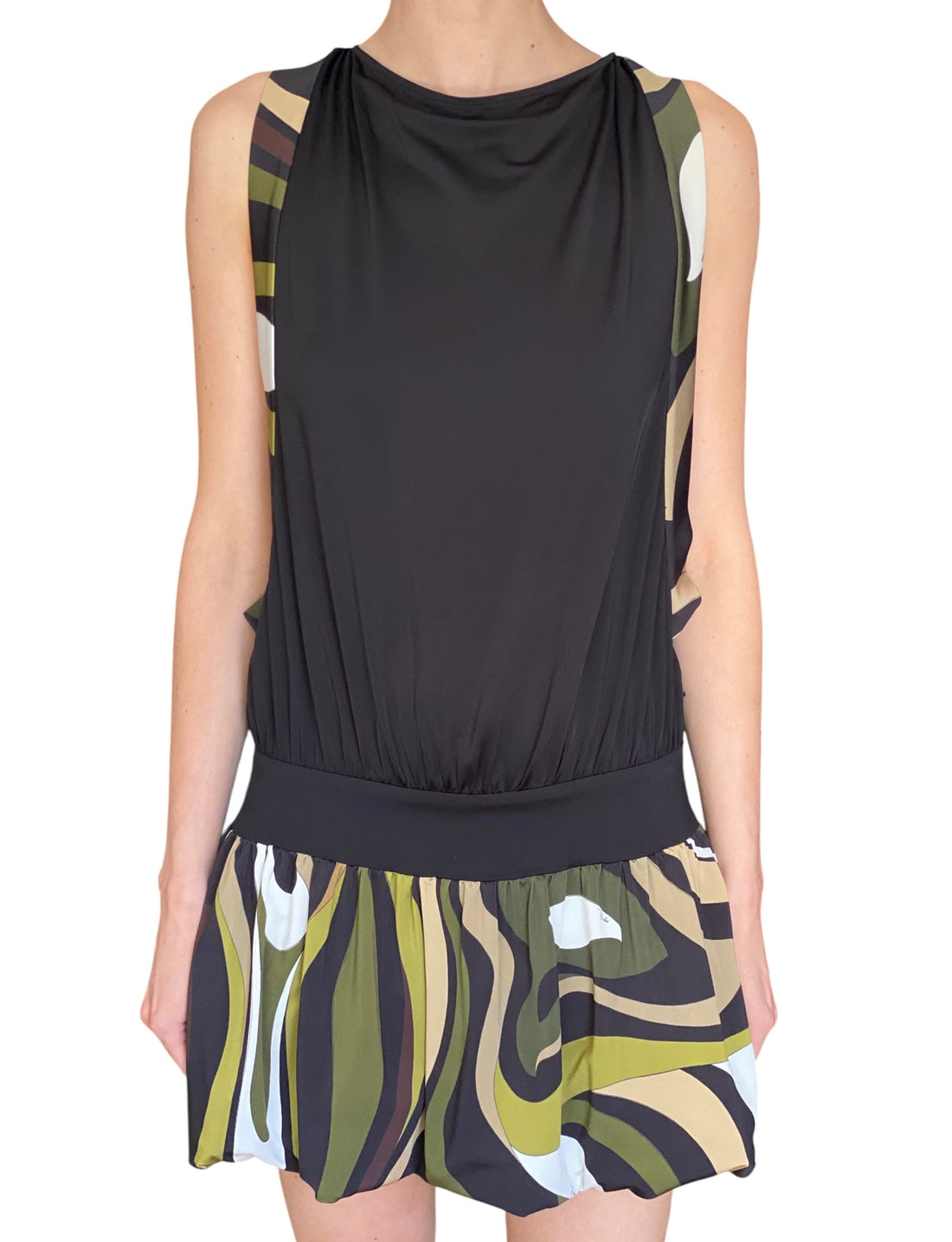 Emilio Pucci Green Marmo-Print Jersey Backless Bubble Mini Dress - IT 42 / US 6