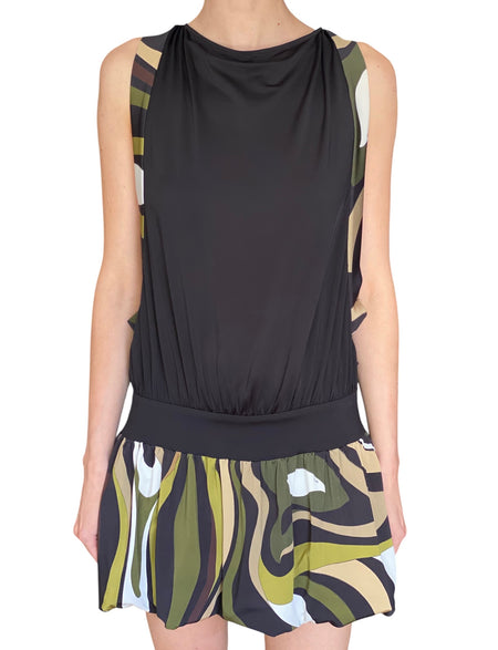 Emilio Pucci Green Marmo-Print Jersey Backless Bubble Mini Dress - IT 42 / US 6