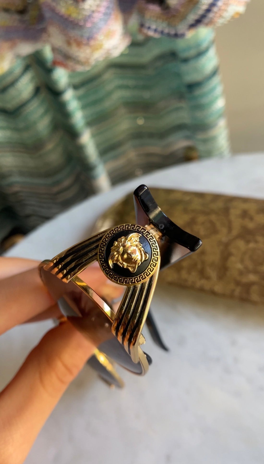 Gianni Versace Gold Black 90s Vintage Medusa Head Round Sunglasses MOD.S65