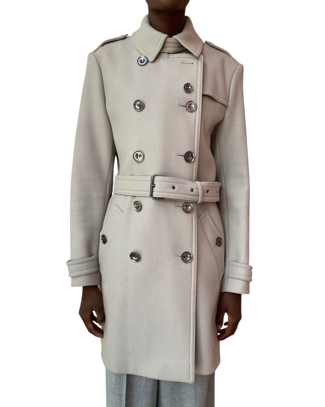 Burberry Brit Stone Grey Wool Blend Trench Coat - 48 / USA 14/ UK 16