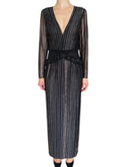 PatBo Black “Prism” Beaded Metallic Striped Lurex Gown - 40 / US 8