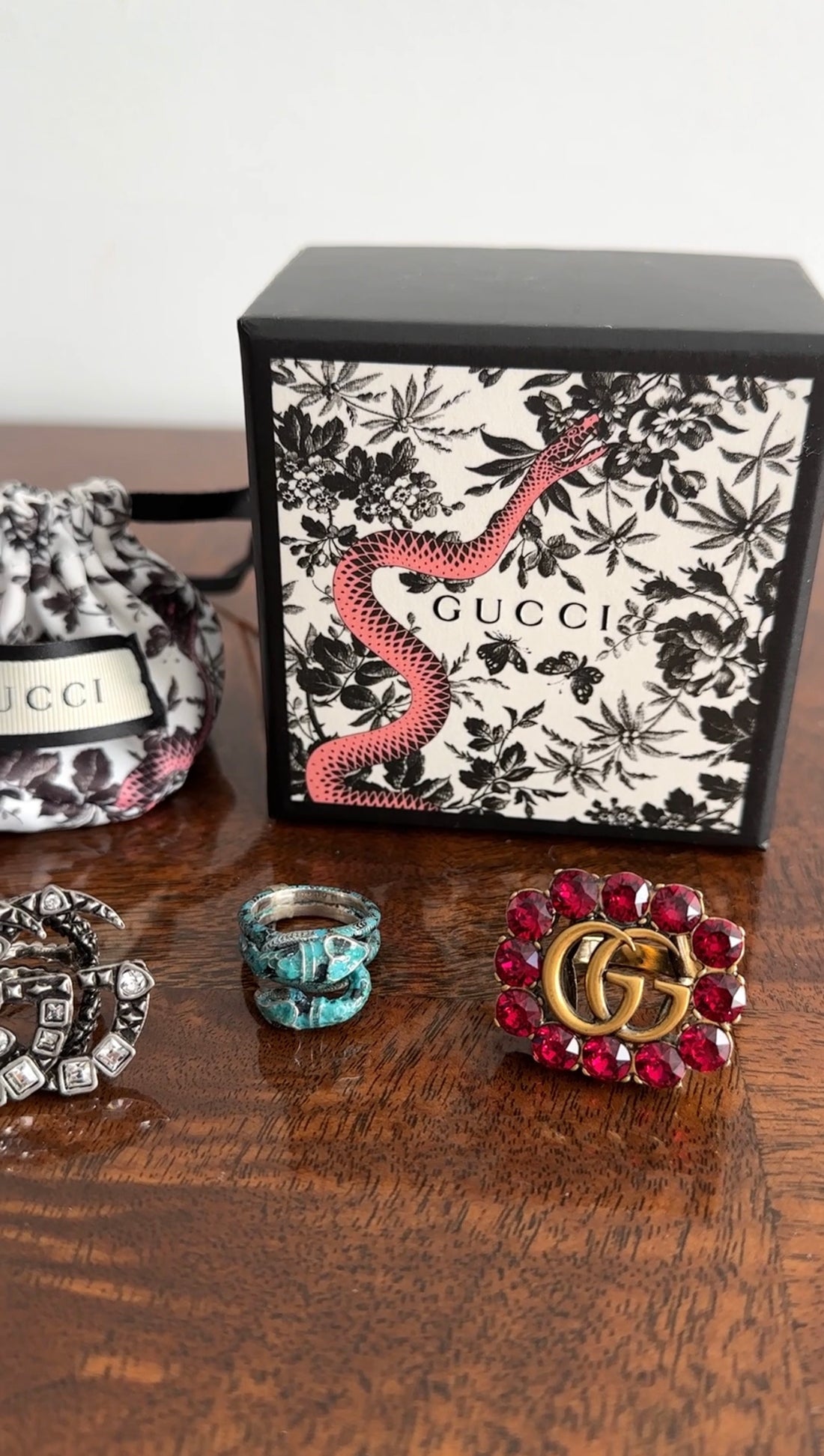 Gucci Fuchsia Crystal GG Marmont Brass Ring - S / 6.5