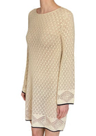 Agnona Beige Cotton Crochet Long Sleeve Mini Dress - M / US 6