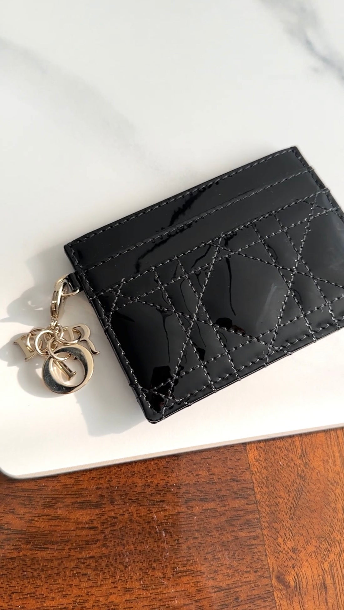 Christian Dior Black Patent Cannage Card Holder