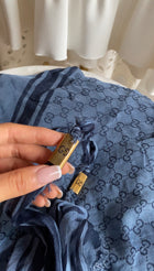 Gucci Blue GG Monogram Striped Modal Cotton Blend Triangle Shawl