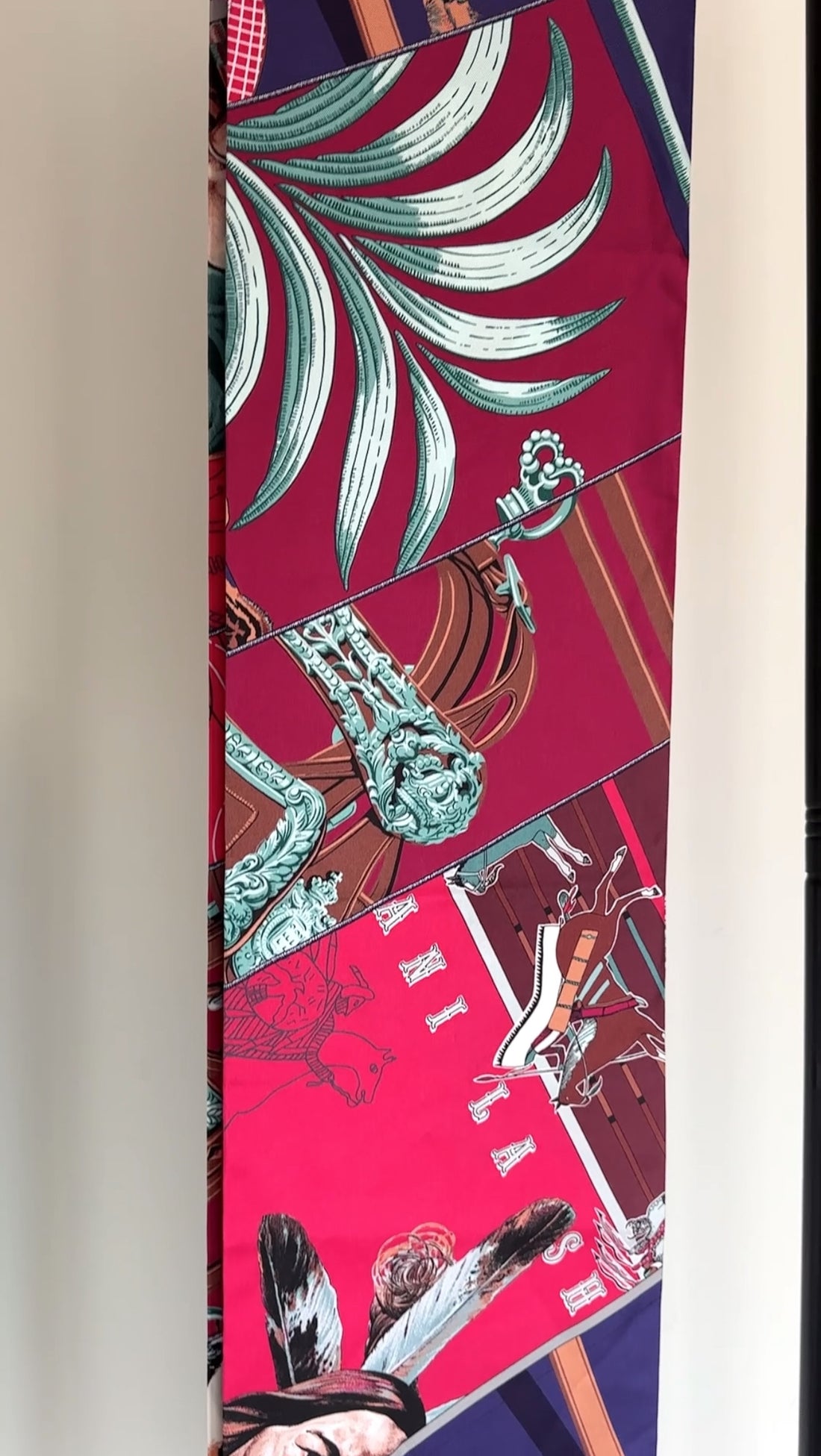 Hermes Carre en Carres Silk Maxi Twilly Scarf Violet, Burgundy, Teal