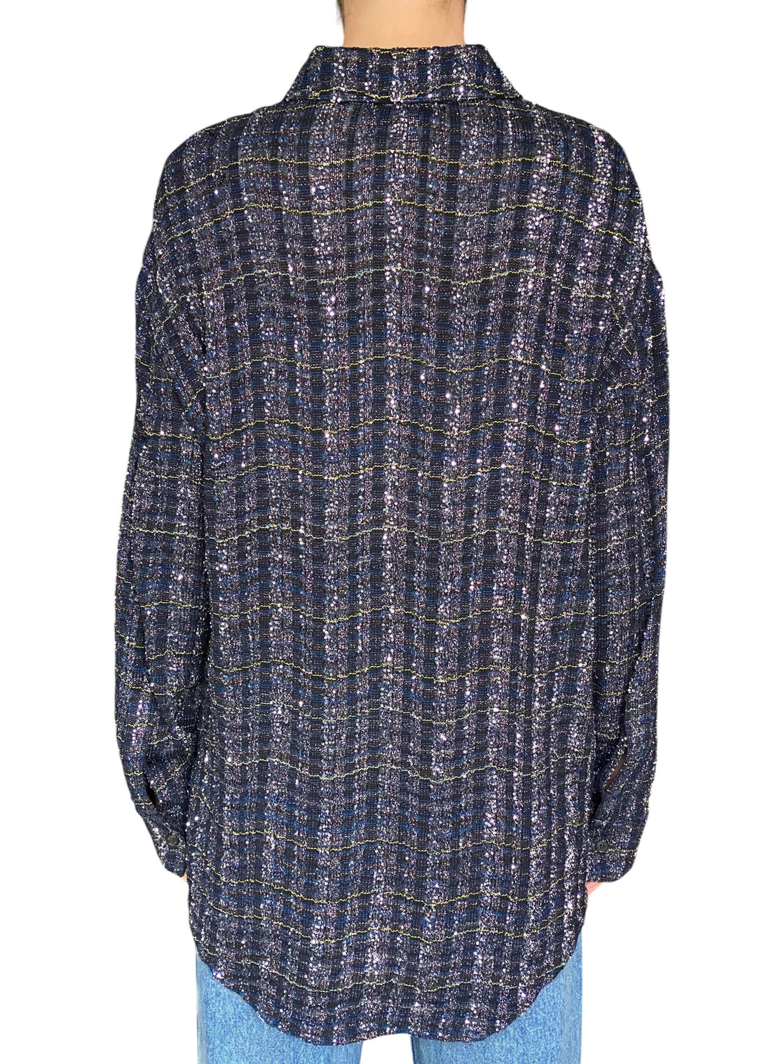 Missoni Navy Sequin Tweed Checked Long Sleeve Shirt - 40 / US 4-6