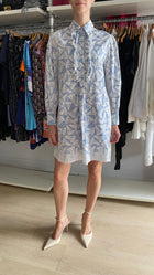 Prada Blue Cotton Papyrus Motif Ruffle Mini Dress - IT 38 / US 4