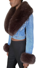 Alexander Wang Indigo Faux Fur Trim Cropped Denim Jacket - S / US 2-4