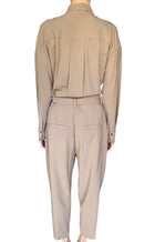 Brunello Cucinelli Khaki Wool Long Sleeve Belted Jumpsuit - M / US 6