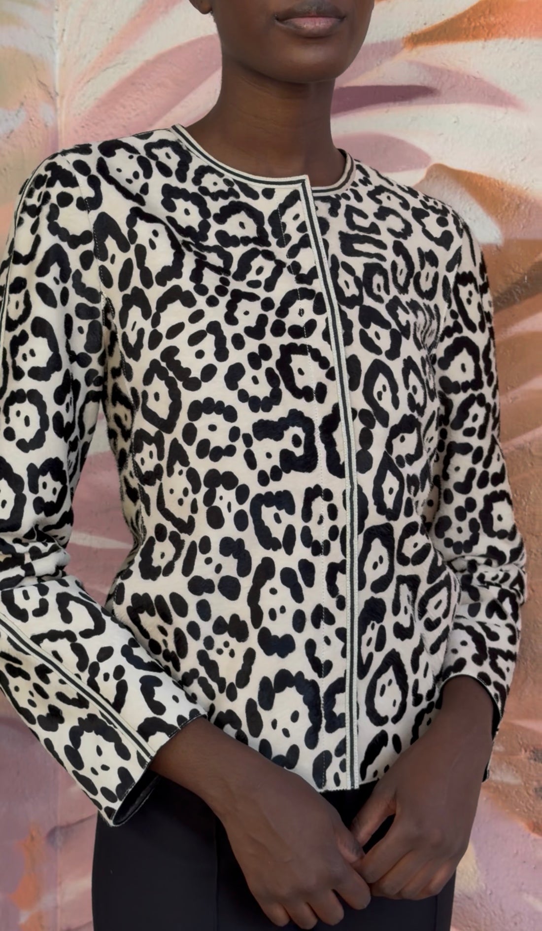 Giorgio Armani Leopard Calfskin Snap Leather Jacket  -  IT44 / 8 / M