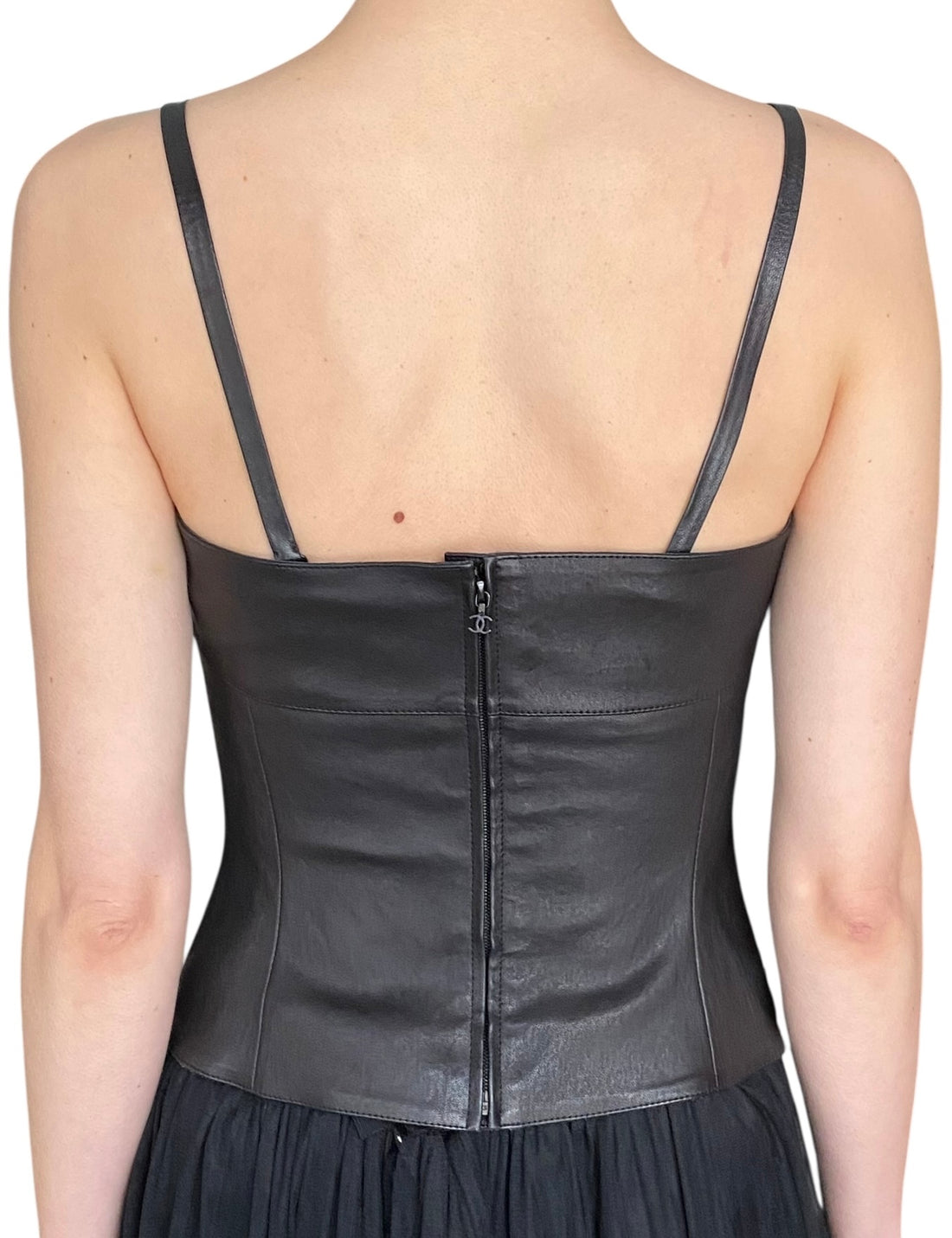 Chanel Vintage Black Lambskin Leather Bustier Top - 38 / US 2-4