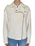 Brunello Cucinelli White Herringbone Moto Jacket - IT 40 / US 6-8