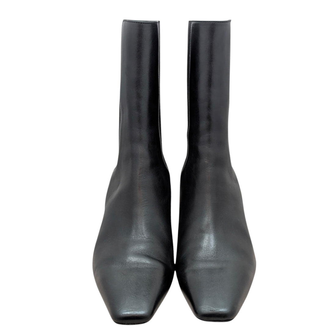 Toteme Black Smooth Grain Leather Square-Toe Mid-Heel Chelsea Boot - 37