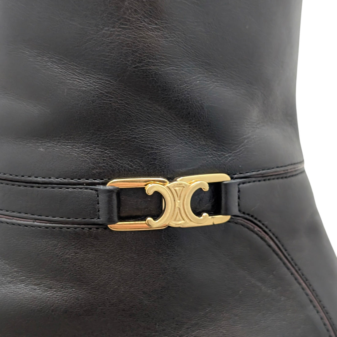 Celine Black Calfskin Triomphe Logo Verneuil Ankle Boot - 37.5