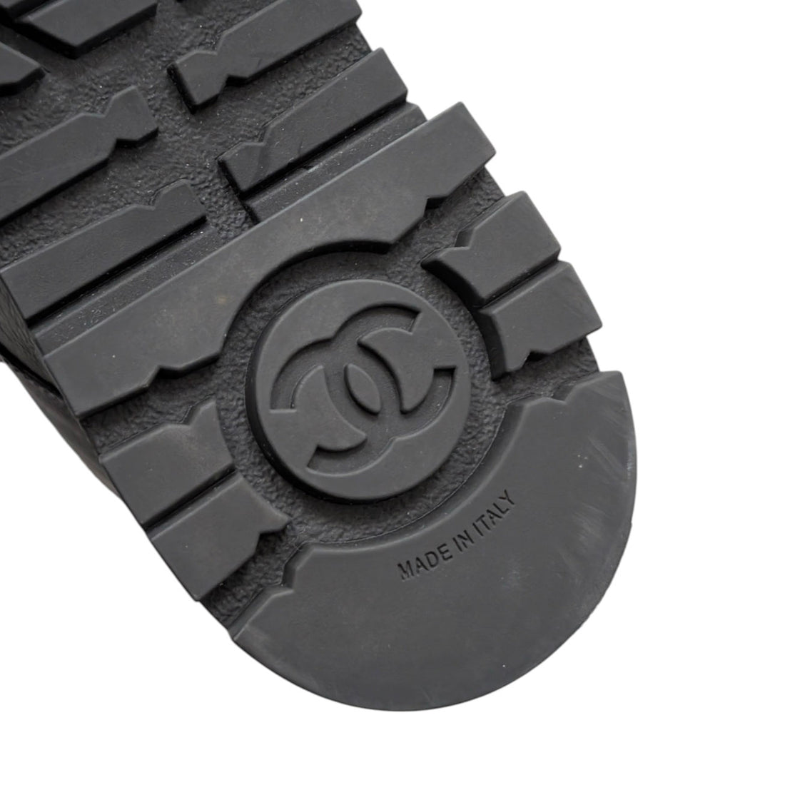 Chanel 23A Black Calfskin CC Cap-Toe Platform Combat Boot - 37