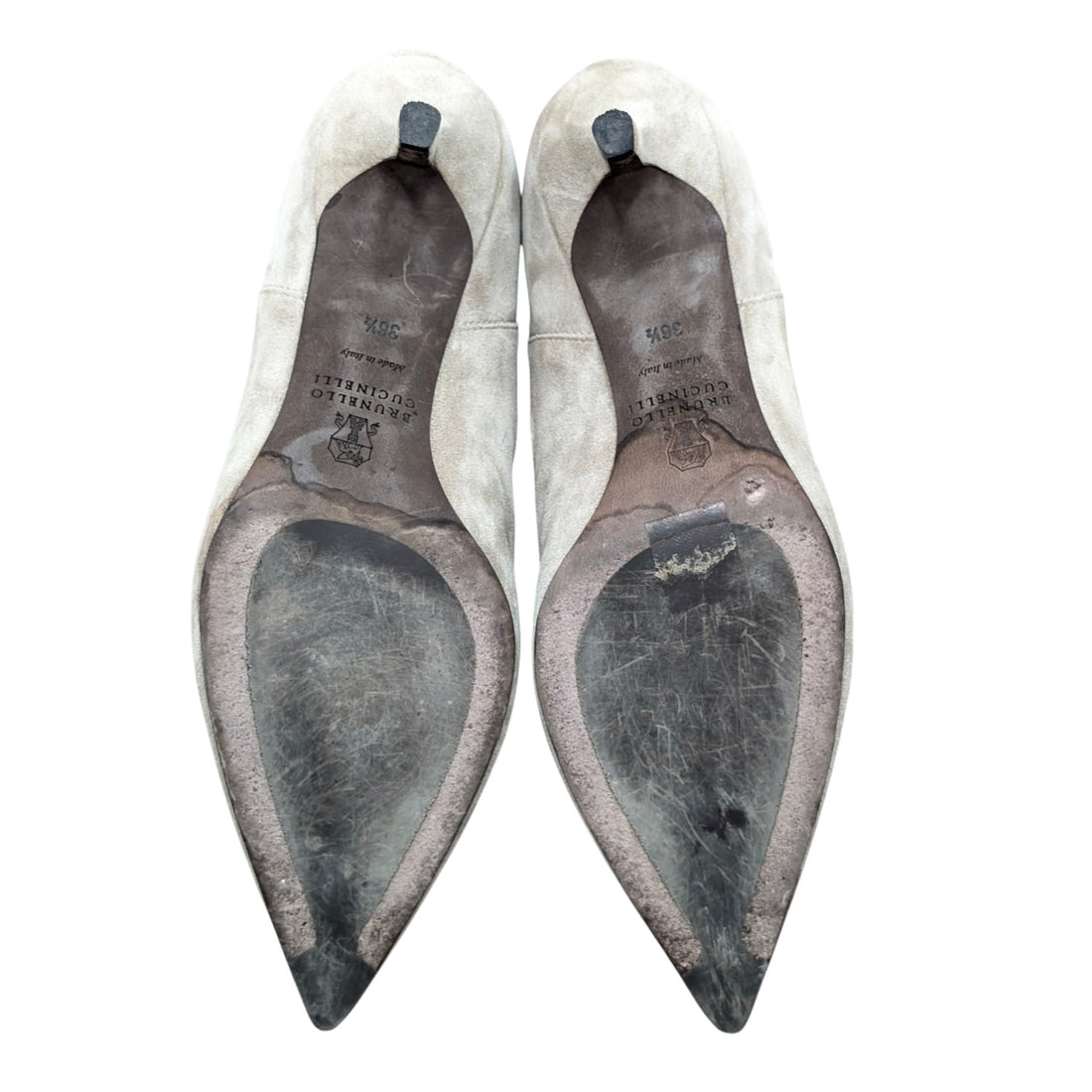 Brunello Cucinelli Grey Suede Monili Pointed Mid Heel Ankle Boot - 36.5