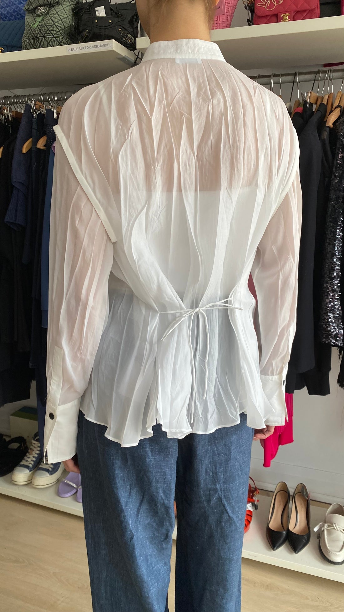 Ferragamo White Wrinkled Sheer Long Sleeve Shirt - IT 38 / US 4-6