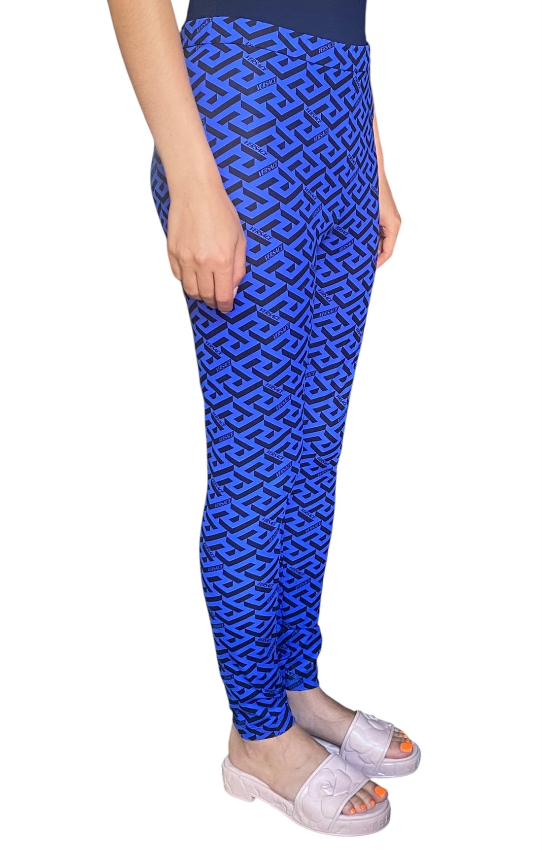 Versace Blue Logo Printed Leggings - 44 / US 6-8
