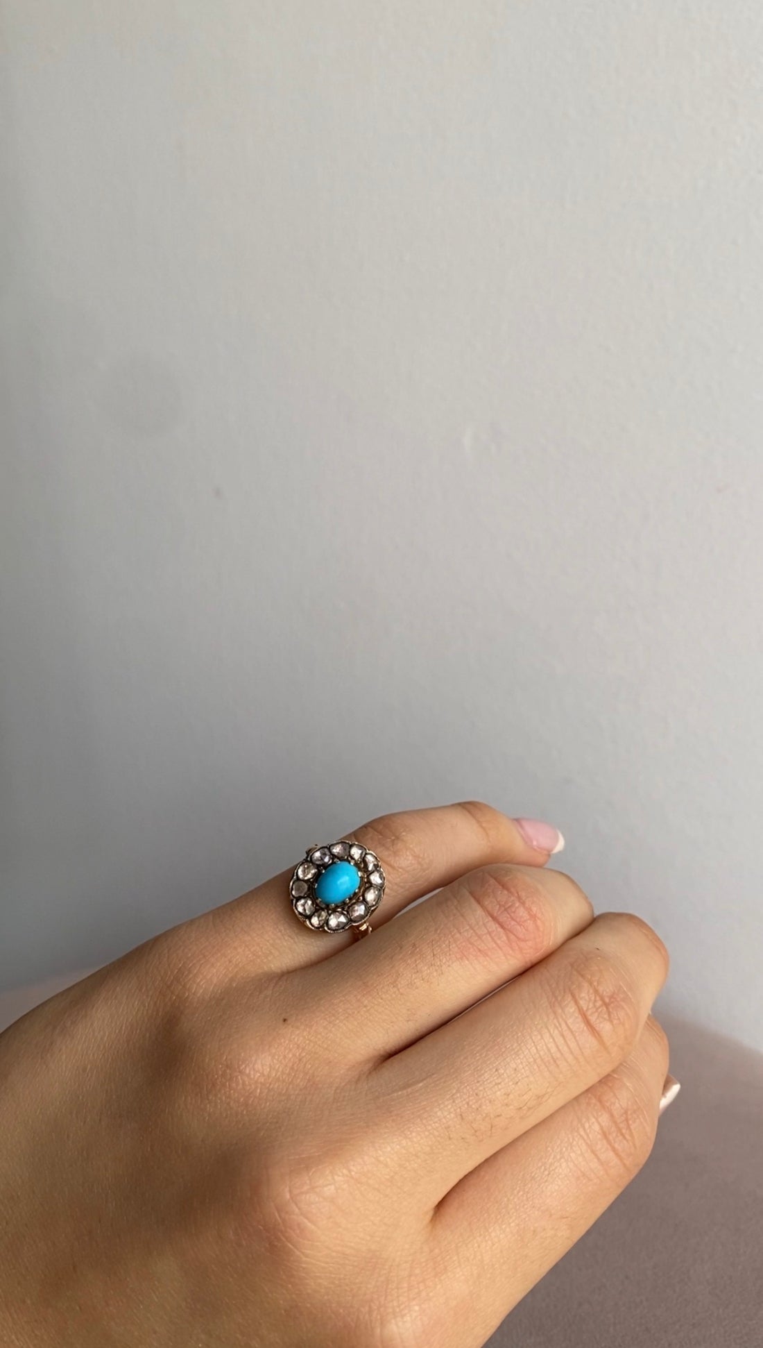 Antique Victorian 14k Turquoise Diamond Cluster Ring - 6