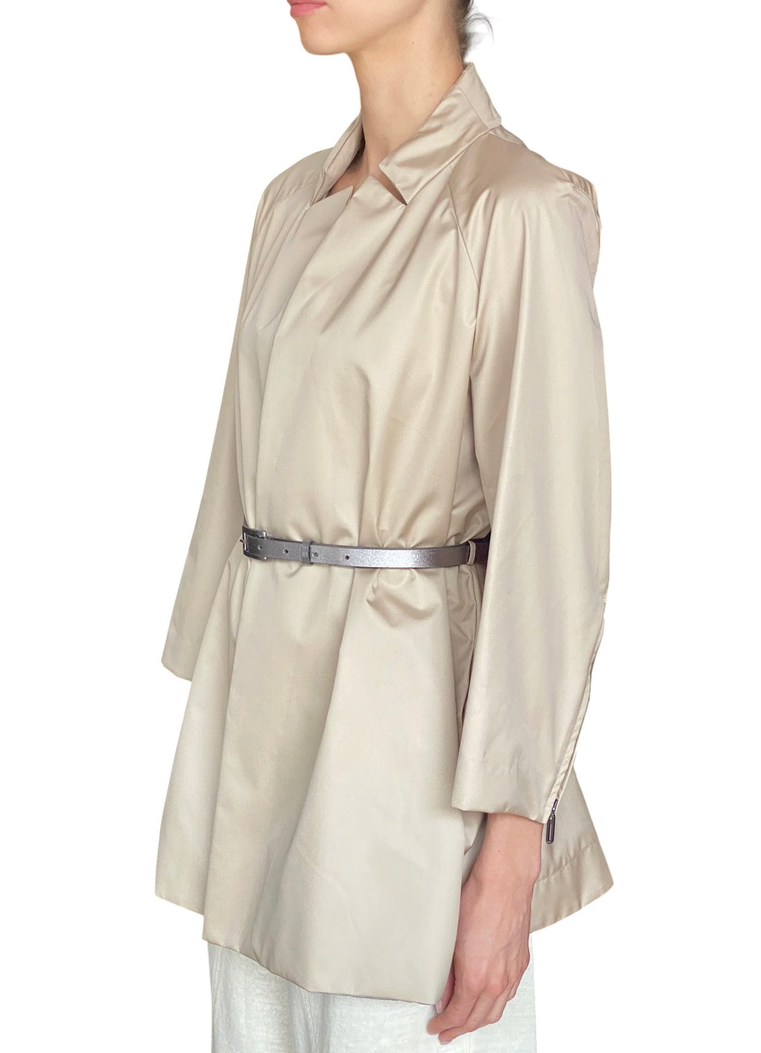 Giorgio Armani Beige Belted Silk-Blend Rain Jacket - IT 44 / US 8-10