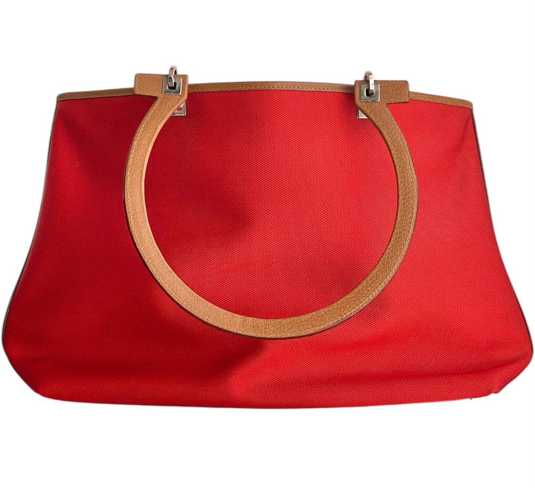 Ferragamo Red Canvas Shoulder Tote Bag
