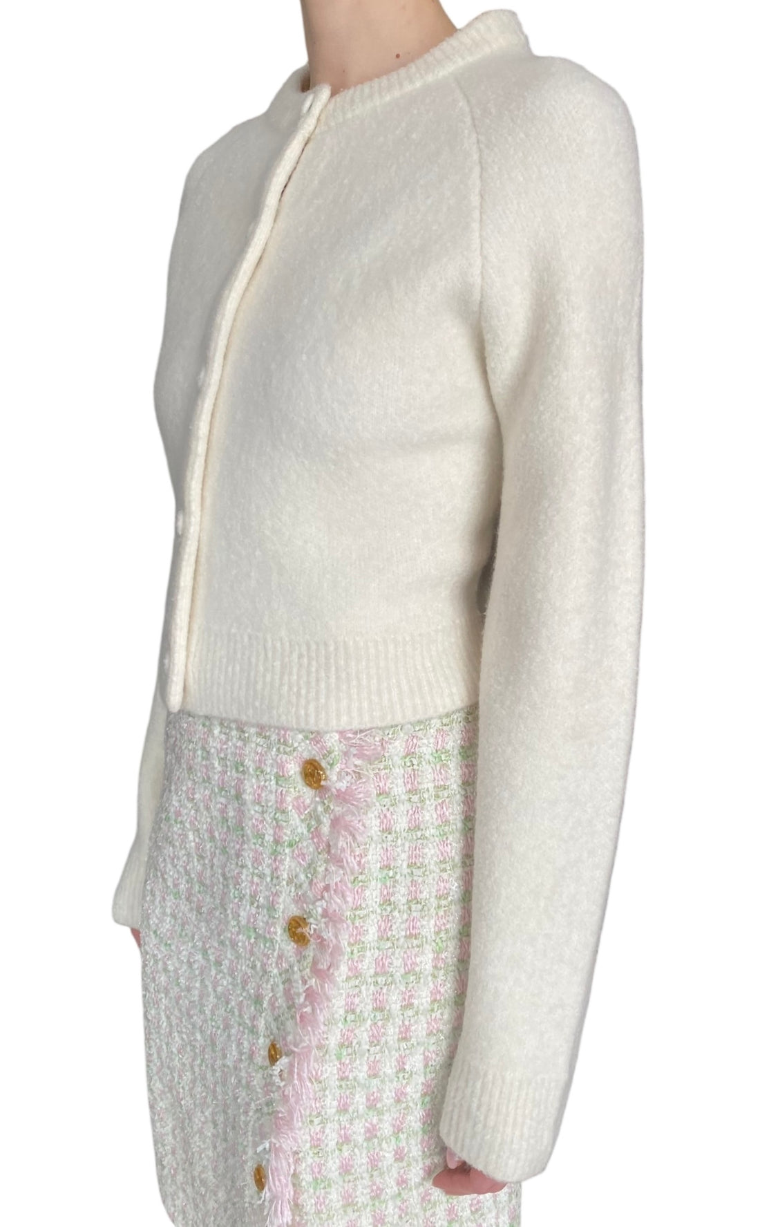 White + Warren Ivory Boucle Wool & Cashmere Blend Cardigan - M