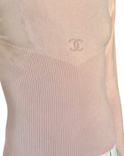 Chanel Pink SS 2005 V-Neck Long Sleeve Logo Top - FR40 / US 6-8