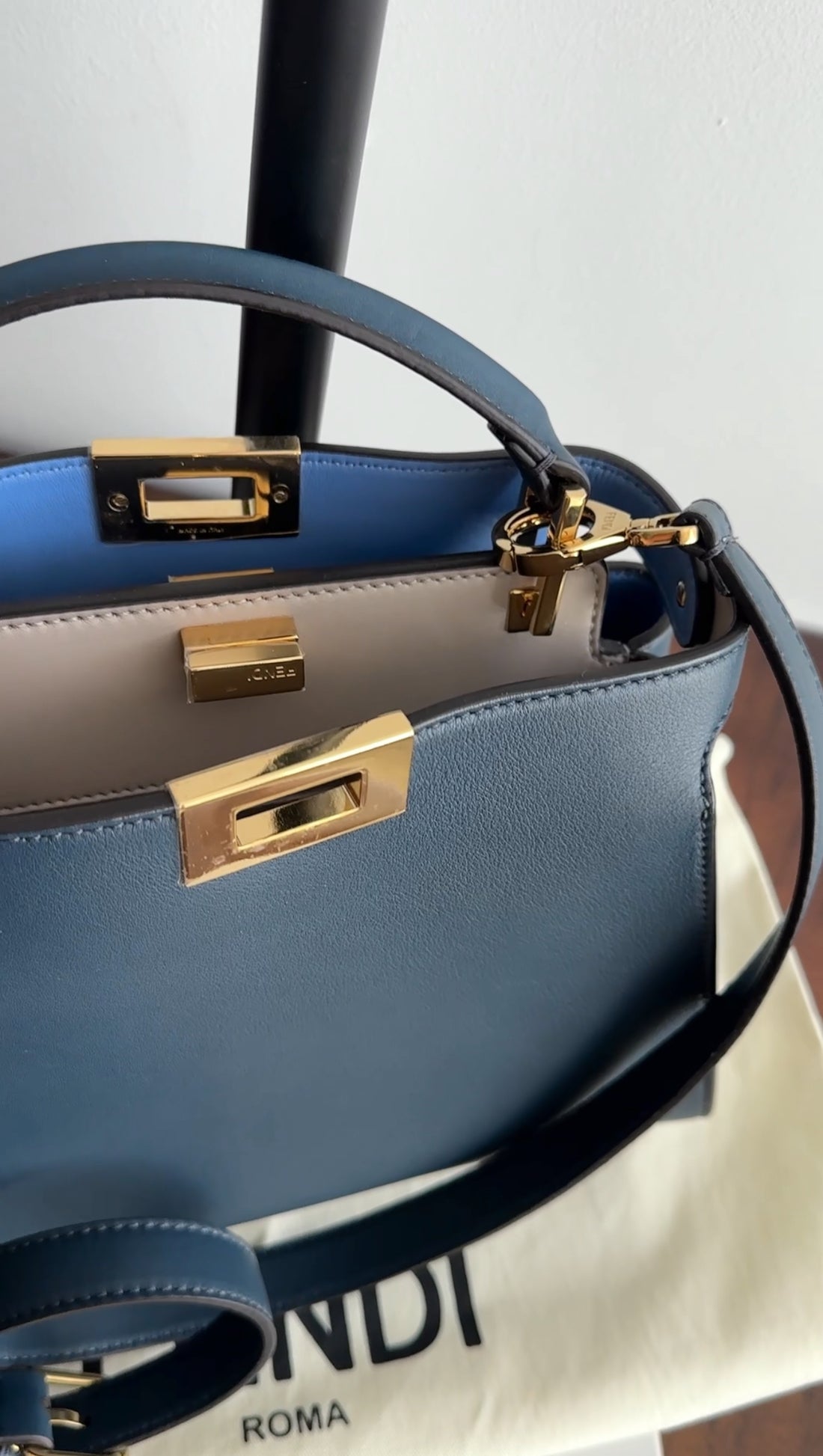 Fendi Navy Blue Leather Peekaboo Iconic Essentially Bag