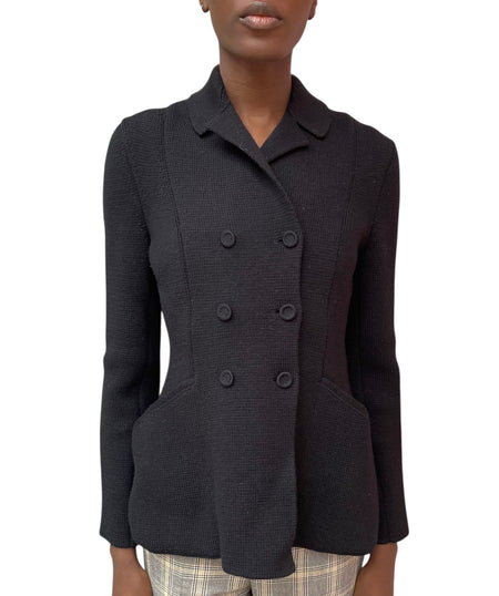 Christian Dior Black 30 Montaigne Knit Wool Double Breasted Bar Jacket - 42 / US 10