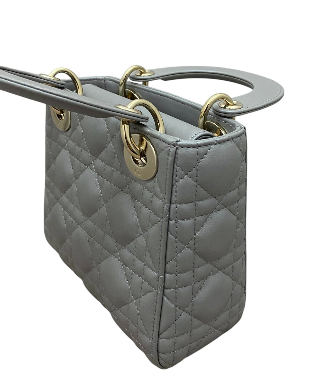 Christian Dior 2020 Pearl Grey Cannage Lambskin Mini Lady Dior Two Way Chain Bag