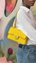 Chanel Lemon Yellow Caviar Leather Small Classic Double Flap Bag LGHW