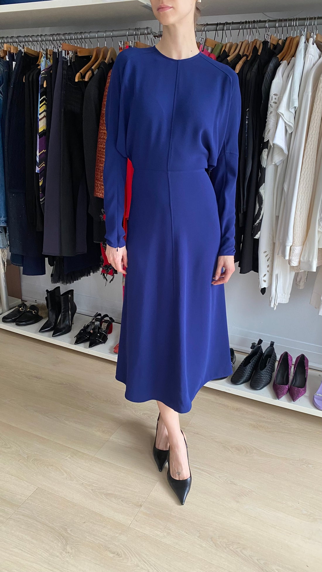 Victoria Beckham Royal Blue "Dolman" Long-Sleeve Dress - UK 12 / US 10