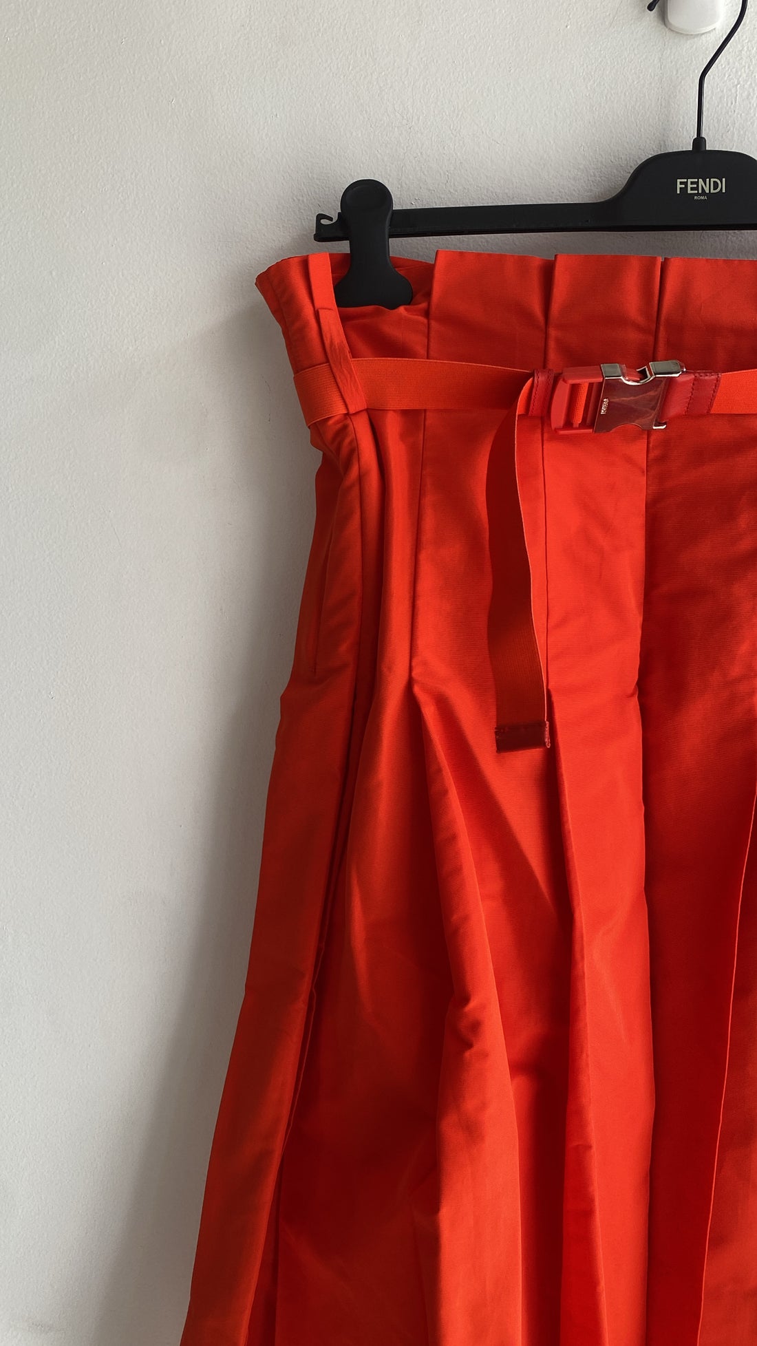 Fendi Orange Pleated Asymmetrical Skirt