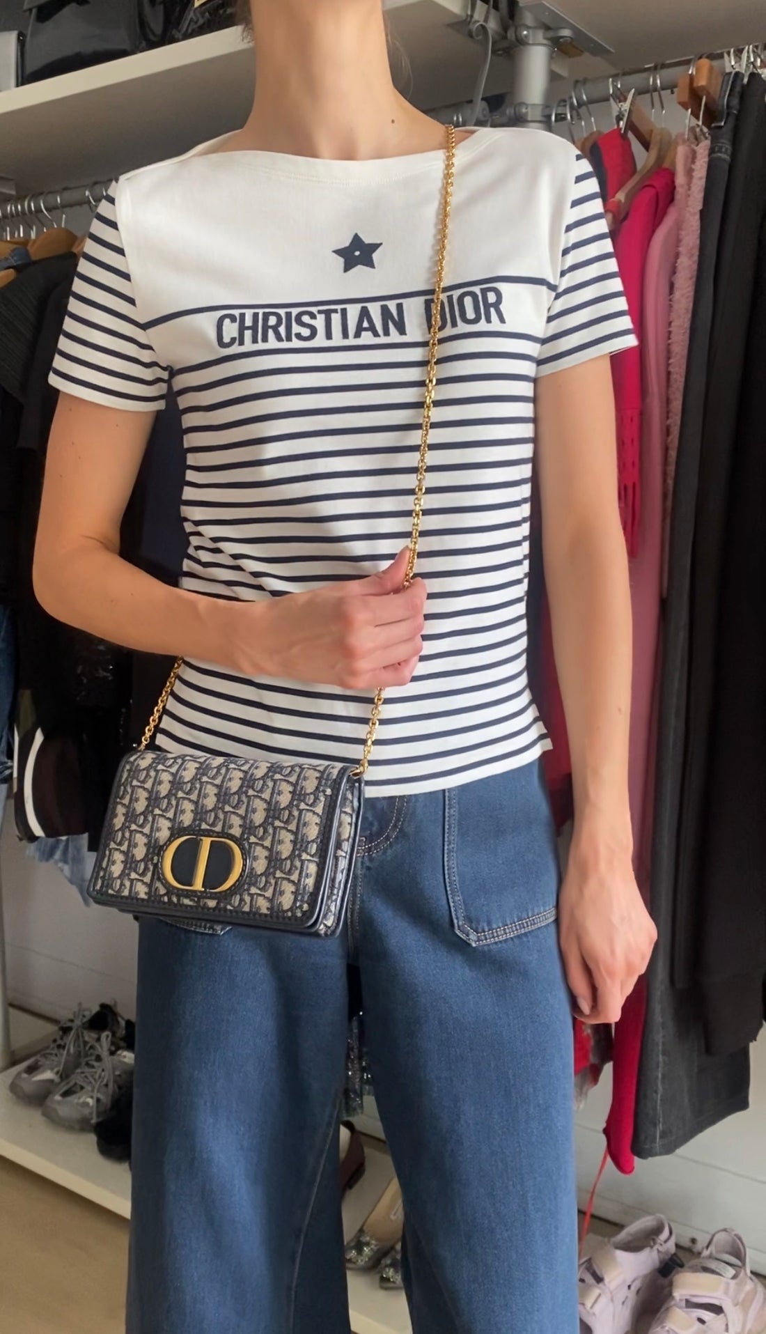 Dior 30 Montaigne Navy Blue Oblique Canvas 2 in 1  Pouch Bag