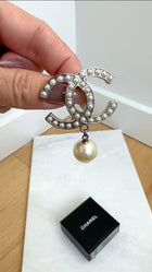 Chanel 00V Silvertone CC Faux Pearl Drop Brooch