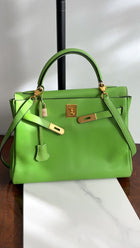Hermes Vintage 1997 Apple Green Gulliver Leather Kelly 32cm Bag GHW