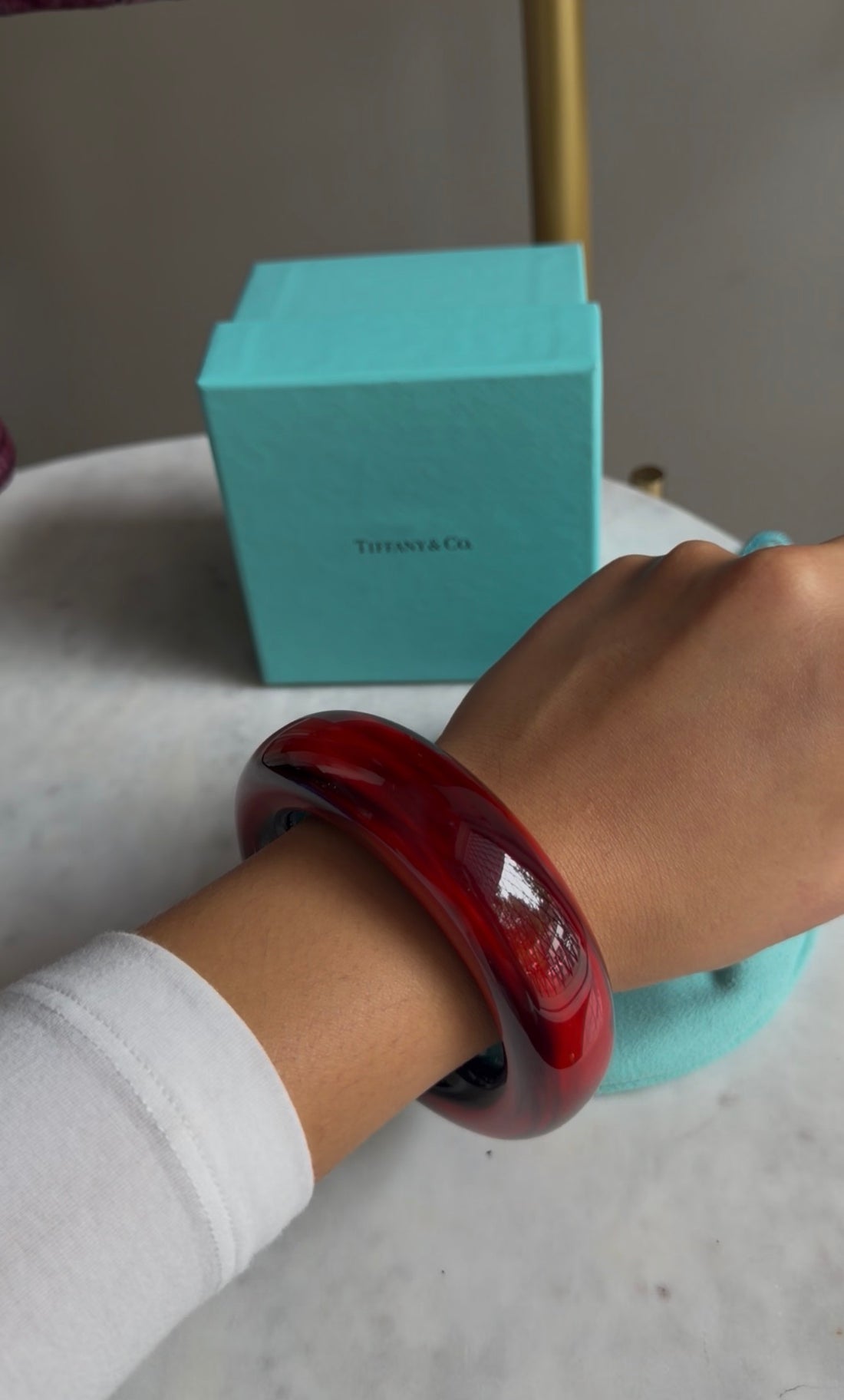Tiffany  Co. Red Black Marbled Elsa Perretti Lacquer Bangle - M