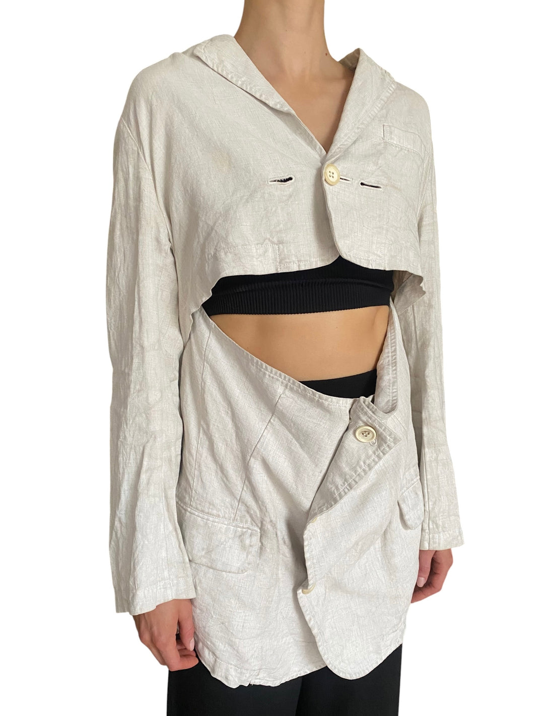Y’s Yohji Yamamoto Ecru Linen Cutout Blazer - JP 3 / L