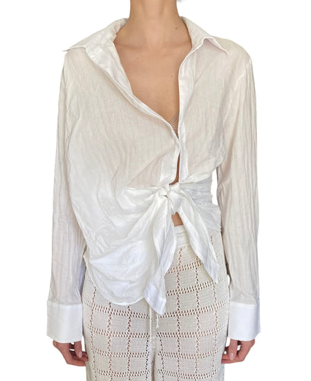 Jacquemus White “Bahia” Tie-Front Long-Sleeve Coverup Shirt - IT 36 / US 2
