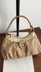 Gucci Monogram Canvas Gold Small D Ring Hobo Bag