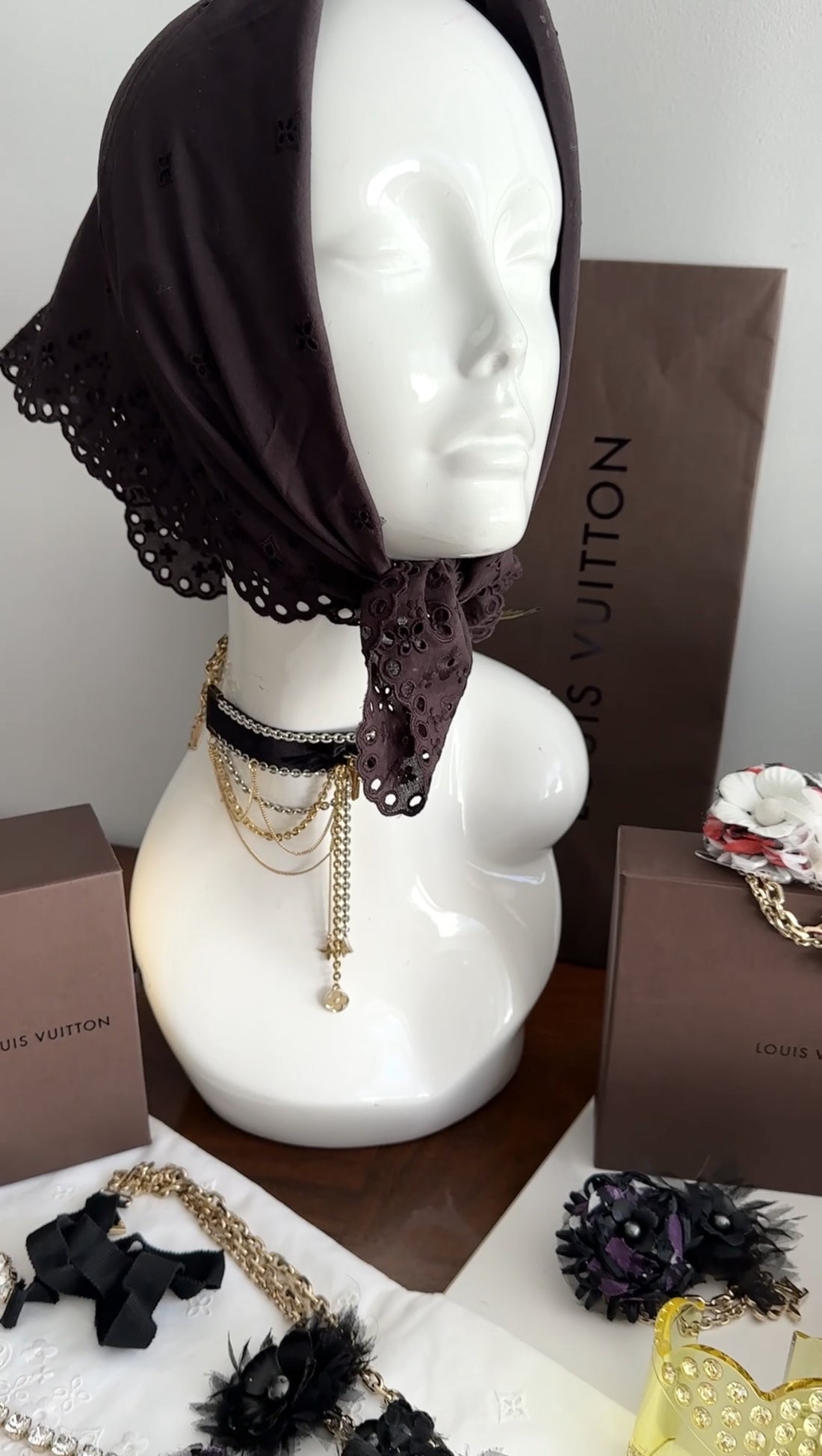 Louis Vuitton Black Velvet and Gold Chain Charms Choker Necklace
