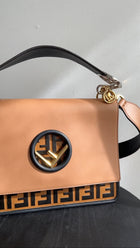 Fendi Black and Tan Embossed Leather Century F is Fendi Kan I Bag