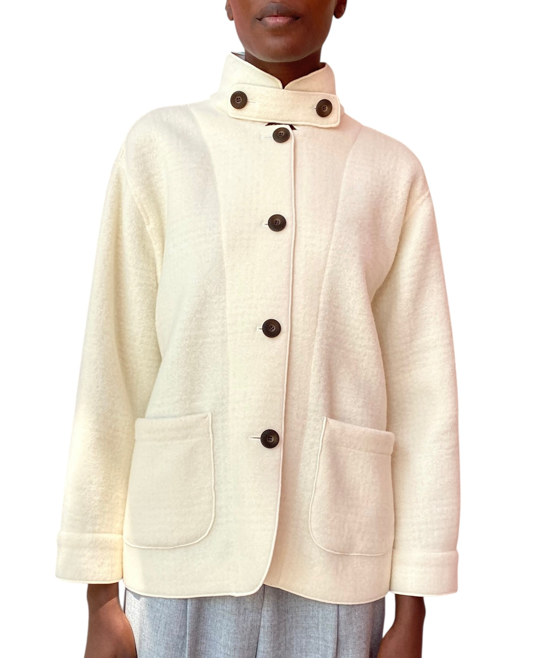 Giorgio Armani Ivory Soft Check Wool Bomber Jacket - 40 / US 4-6