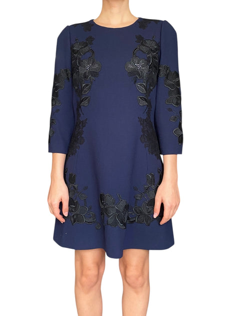 Dolce & Gabbana Navy Floral Lace Applique Mini Dress - 46 / US 10