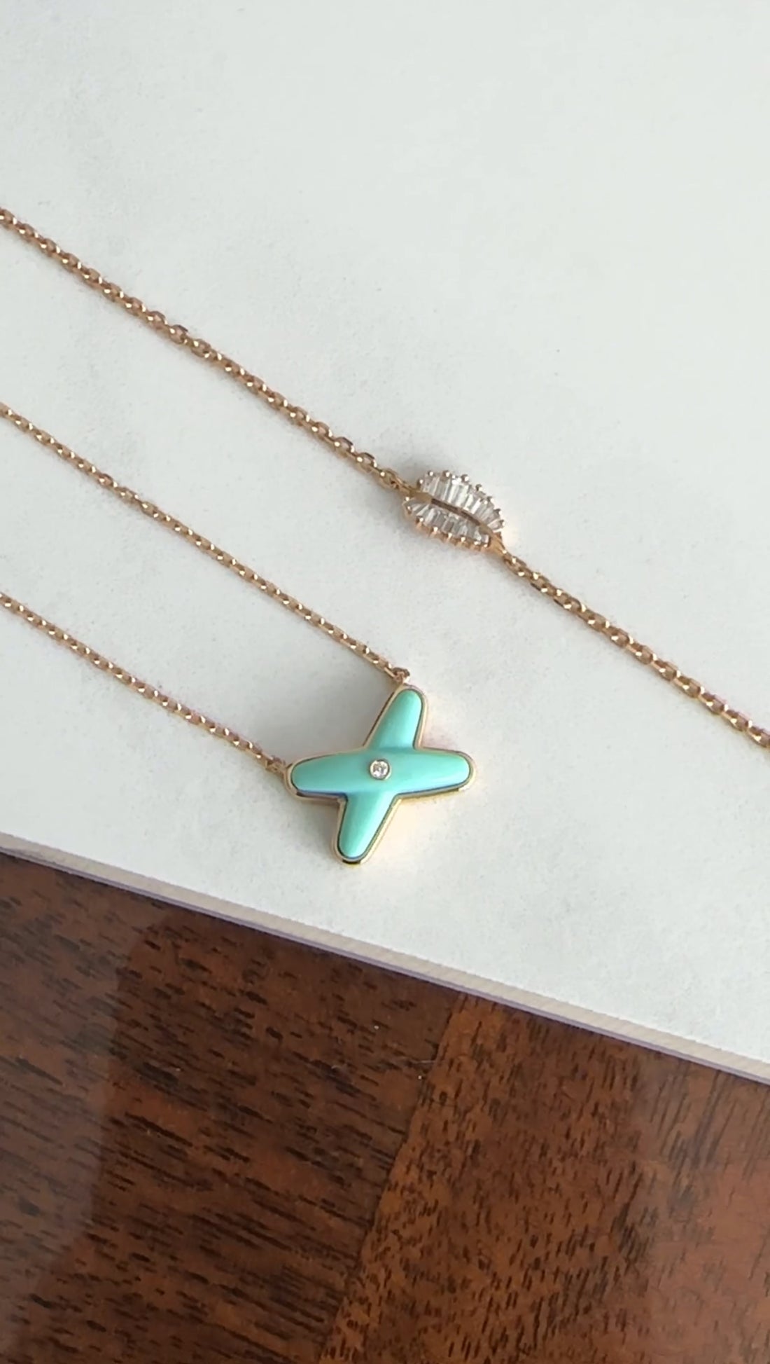 Chaumet 18k Rose Gold Diamond Turquoise Jeux de Liens Pendant Necklace