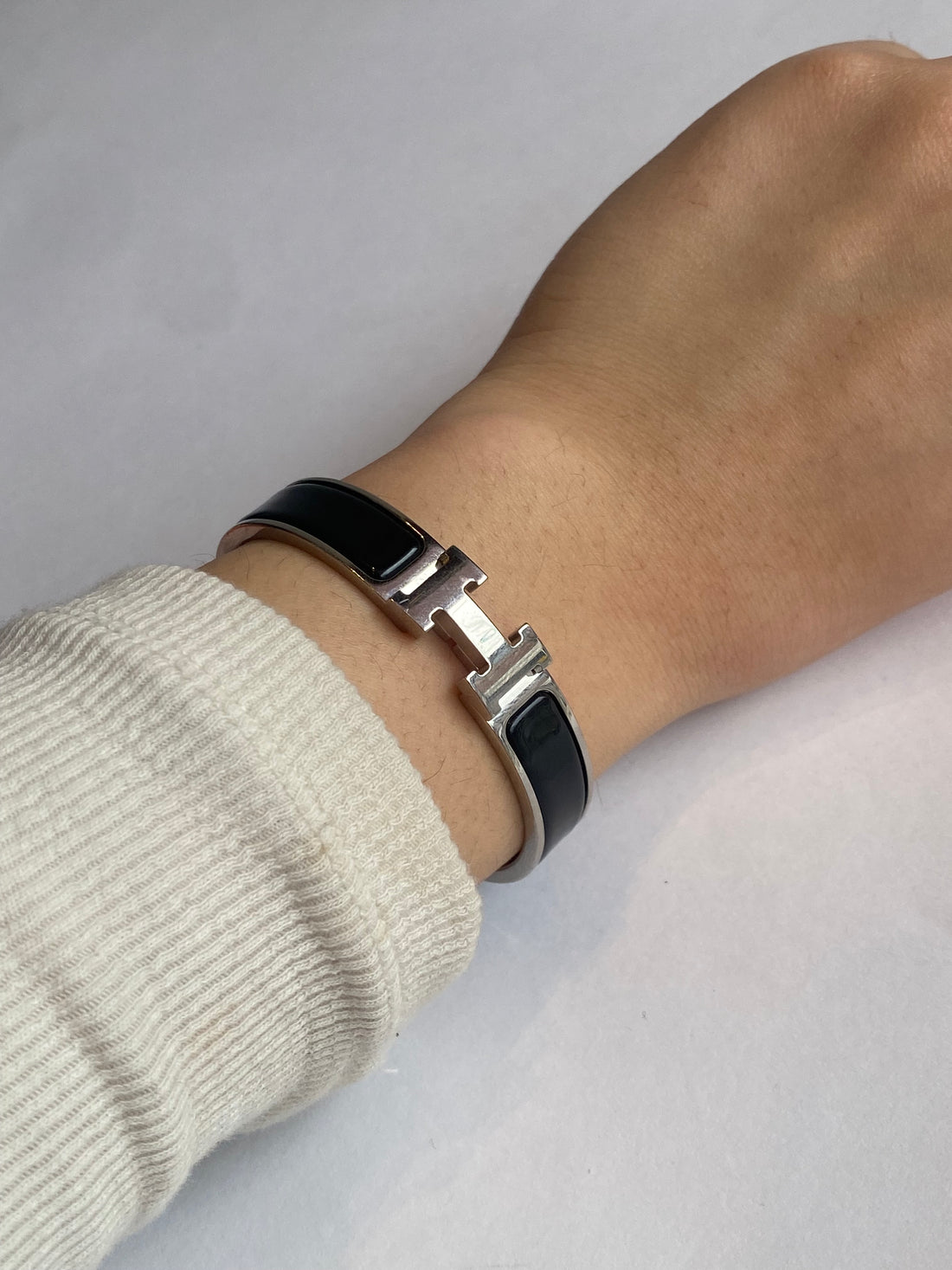 Hermes Black & Silver Clic Clac H Bracelet - XS