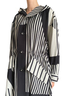 Issey Miyake Black & White Asymmetrical Striped Hooded Coat - JP 2 / M