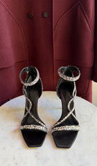 Alexander McQueen Black Satin Crystal Embellished High Heel Sandals - 38.5