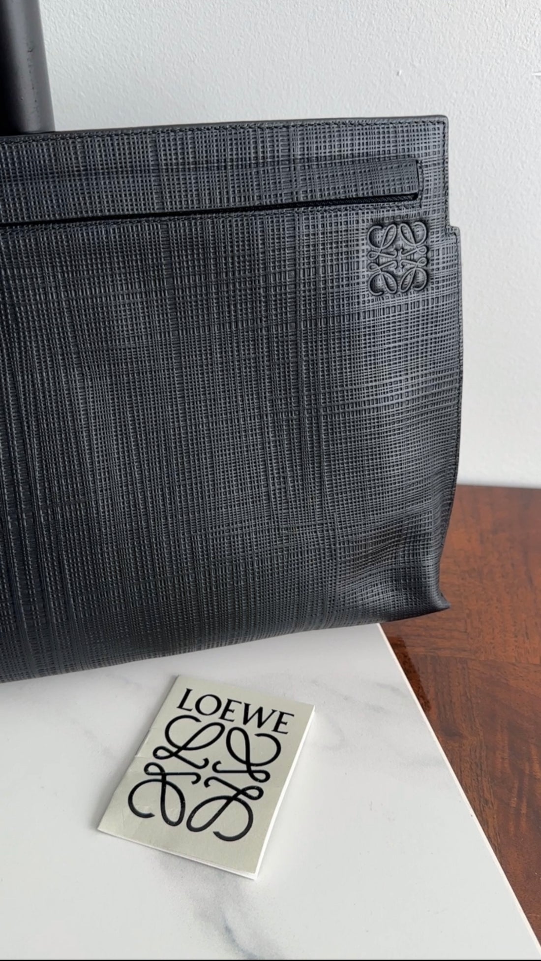 Loewe Black Grained Leather Zip T Pouch Clutch Bag